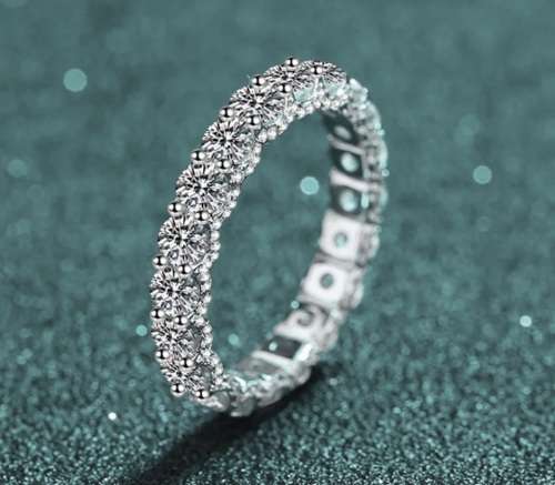 3.20cts Fully Loaded Moissanite Eternity Ring | Double 18K White Gold over Sterling Silver