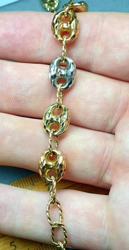 Real 14k Solid White Yellow & Rose Gold "Gucci Style" Link Bracelet | Pristine Condition | 13.30g