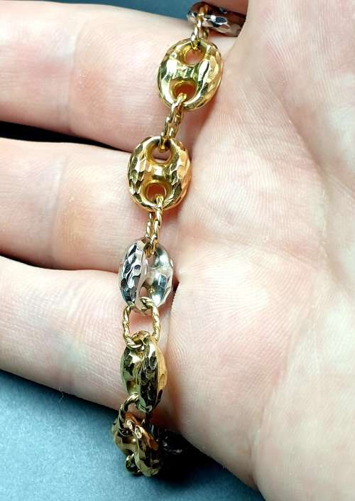 Real 14k Solid White Yellow & Rose Gold "Gucci Style" Link Bracelet | Pristine Condition | 13.30g