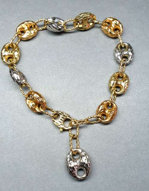 Real 14k Solid White Yellow & Rose Gold "Gucci Style" Link Bracelet | Pristine Condition | 13.30g