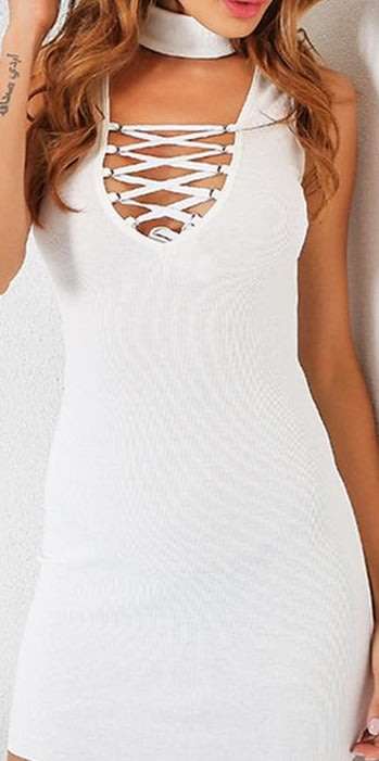 Choker Plunge Lace Up Bodycon Cocktail Party Hot Women Girls Dress