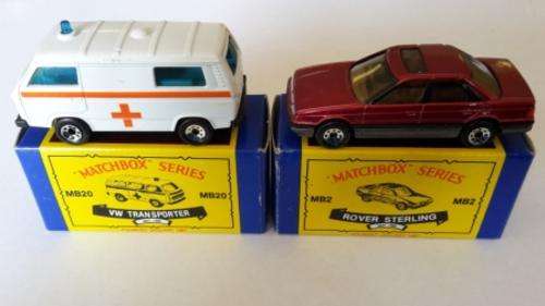 RARE  MATCHBOX SUPERFAST #2 ROVER STERLING AND #20  VW TRANSPORTER 1987 MACAU BASE MIB