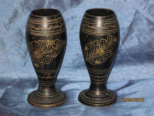 Pair of engraved metal Vases