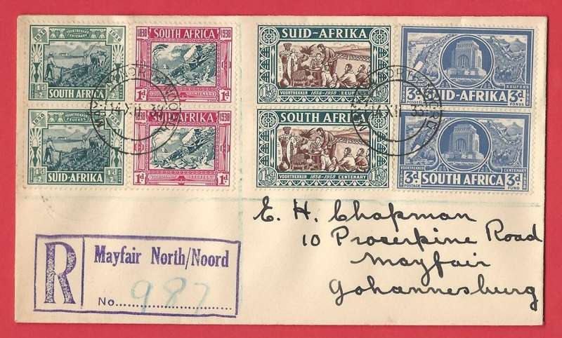Union of SA. SACC75-78. Voortrekker memorial fund cover. Mayfair North cancel