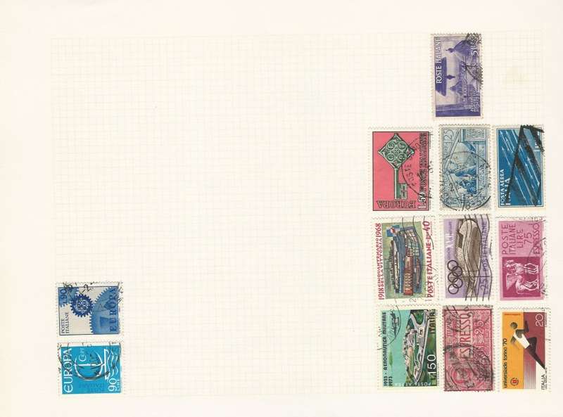 Italy Grouping of unsorted stamps on pages,Postcards and a banknote.Good Value!From 1891/1901 - 1972