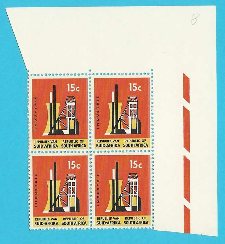 RSA SACC300a 1969 1st Definitive issue, Top right corner block. MNH. Spot on rear