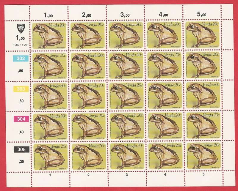 Venda SACC69 1982 Frogs. Full Sheet.