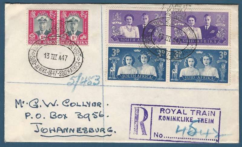 Union of SA FDC. SACC110-112 Royal Visit. Type B Illustration. Royal Train Registration Cachet