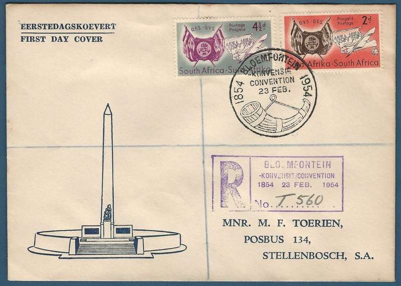 Union of SA FDC. SACC148-149 Free State Centenary. Small format