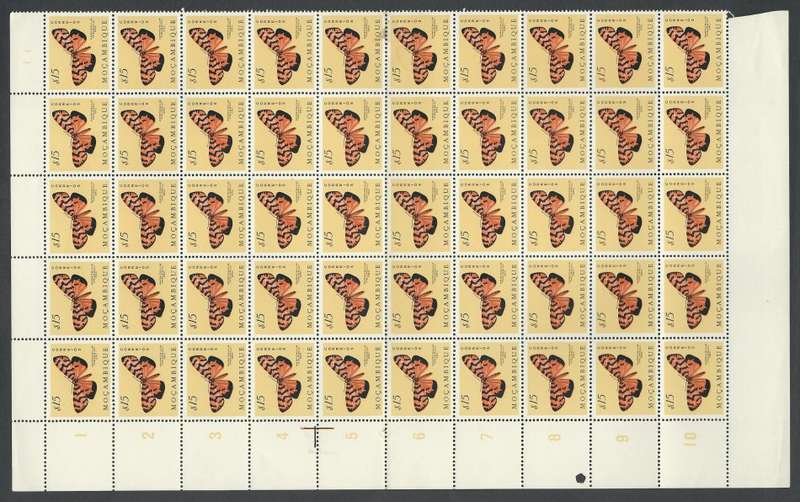 Mozambique. 1953 Butterflies and Moths 15c half sheet Amphicallia thelwalli UMM PART SHEET