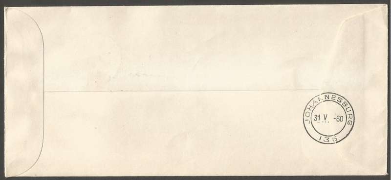 Union of South Africa- 1960- Private Cover -Addressed-Variety- dot on scalp Cancel- Postmark-