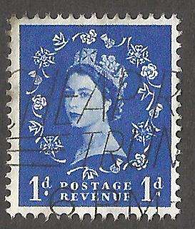 England 1957 SG562 Graphite Issue 1d  - Used- Cancel- Postmark- Post Mark `Wildings`