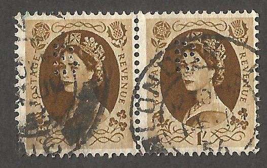 England 1955 SG554 1/- Pair- Used- Cancel- Postmark- Post Mark `Wildings`