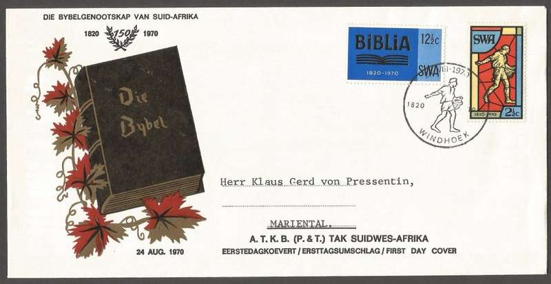 SWA ATKB Bible Society 1970 - Private FDC/ Cancel / Postmark/ Post mark- Addressed