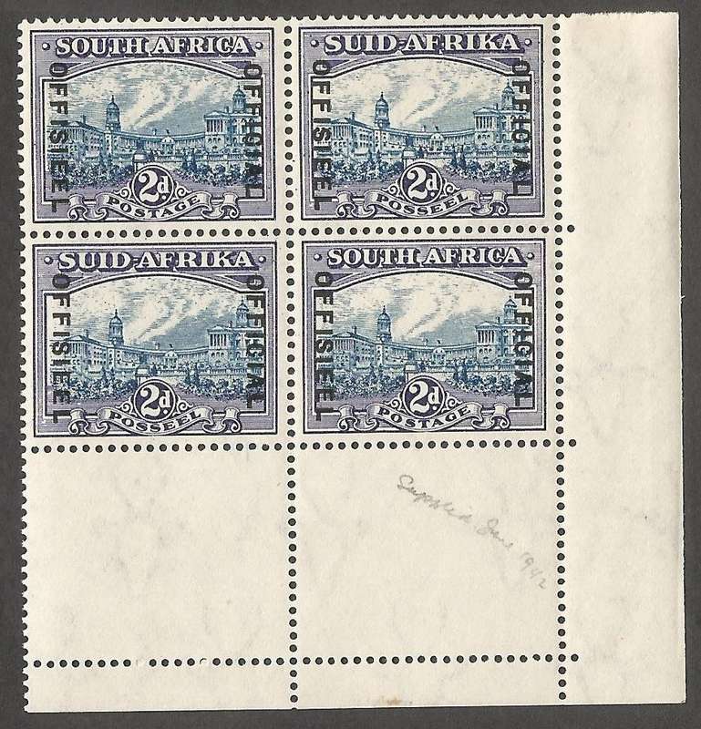 Union of South Africa SACC58 (NO58) -MNH  positional piece. Mounted in margin..CV6000