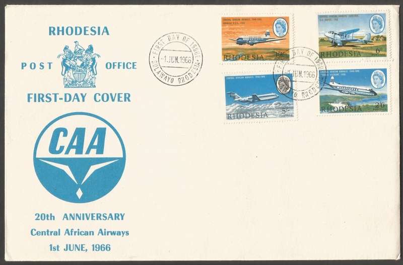 Zimbabwe 1966- 20th Anniversary of Central African Airways - Smaller FDC- Used- Cancel- Post Mark