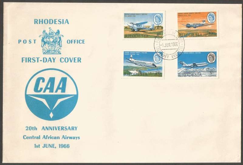 Zimbabwe 1966- 20th Anniversary of Central African Airways - Large FDC- Used- Cancel- Post Mark