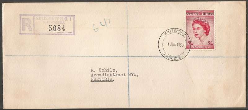 Southern Rhodesia 1953 Coronation of QE2 FDC- Used- Cancel- Post Mark
