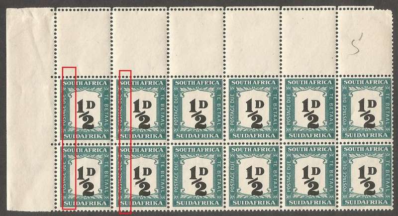 Union of South Africa Postage Dues SACC33 SGD34. Roller flaws