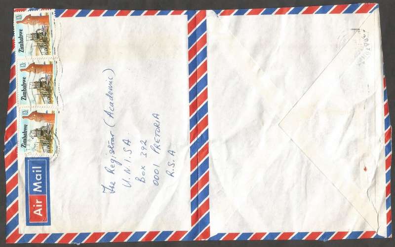 Zimbabwe - Cancel- Used-Postmark- Post Mark- Front and Back of Cover(Cut Open)