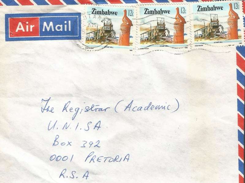 Zimbabwe - Cancel- Used-Postmark- Post Mark- Front and Back of Cover(Cut Open)