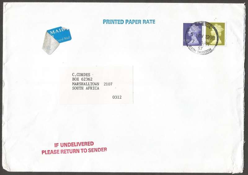 England- Domestic Mail- Cover- FDC- 1998- Bristol Cancel- Used- Postmark- Post Mark