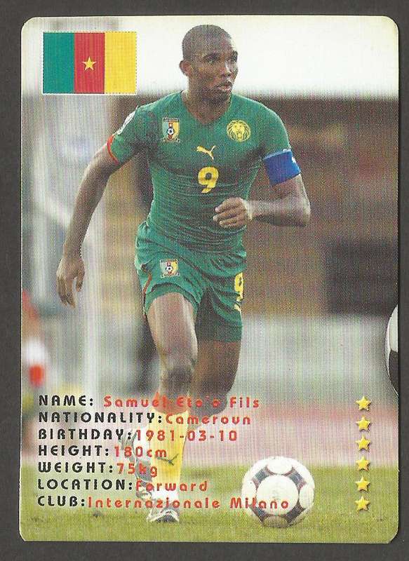 FIFA Soccer World Cub Card-Player-Samuel Eto`o Fils-Club-Internazionale Milano -Nationality-Cameroun