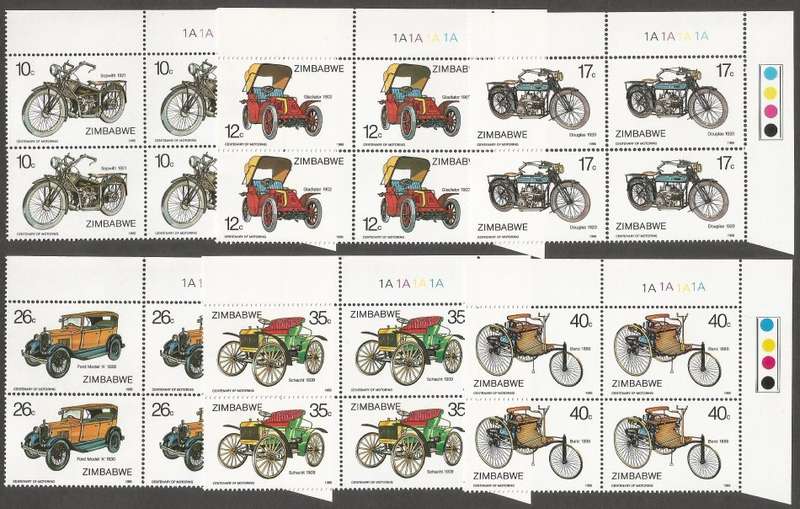 Zimbabwe 1986 The 100th Anniversary of Motoring Control Blocks 1A. CV R640.00