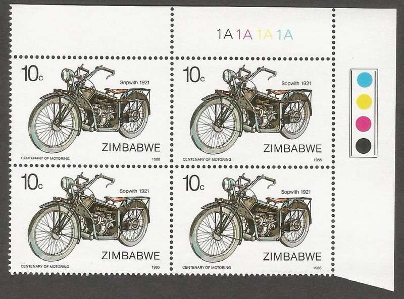 Zimbabwe 1986 The 100th Anniversary of Motoring Control Blocks 1A. CV R640.00