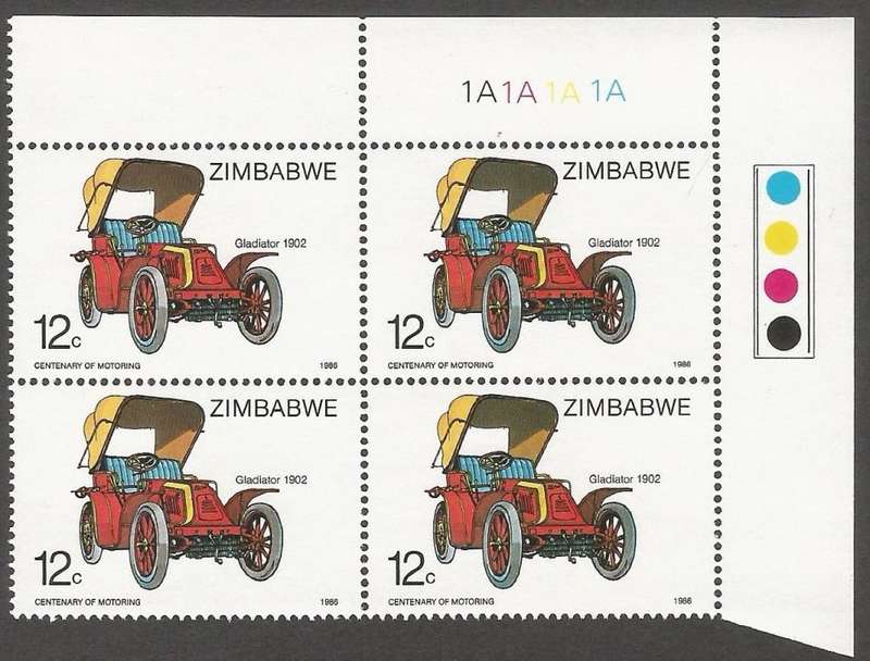 Zimbabwe 1986 The 100th Anniversary of Motoring Control Blocks 1A. CV R640.00