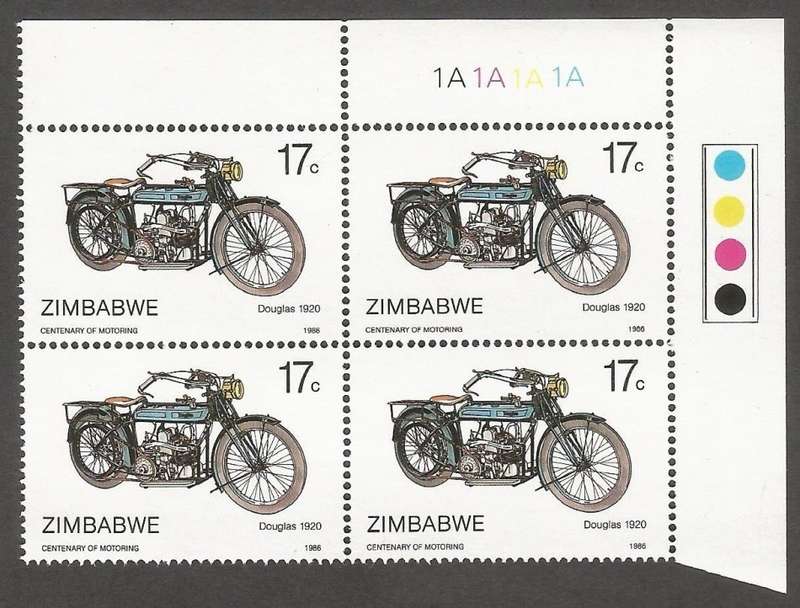 Zimbabwe 1986 The 100th Anniversary of Motoring Control Blocks 1A. CV R640.00
