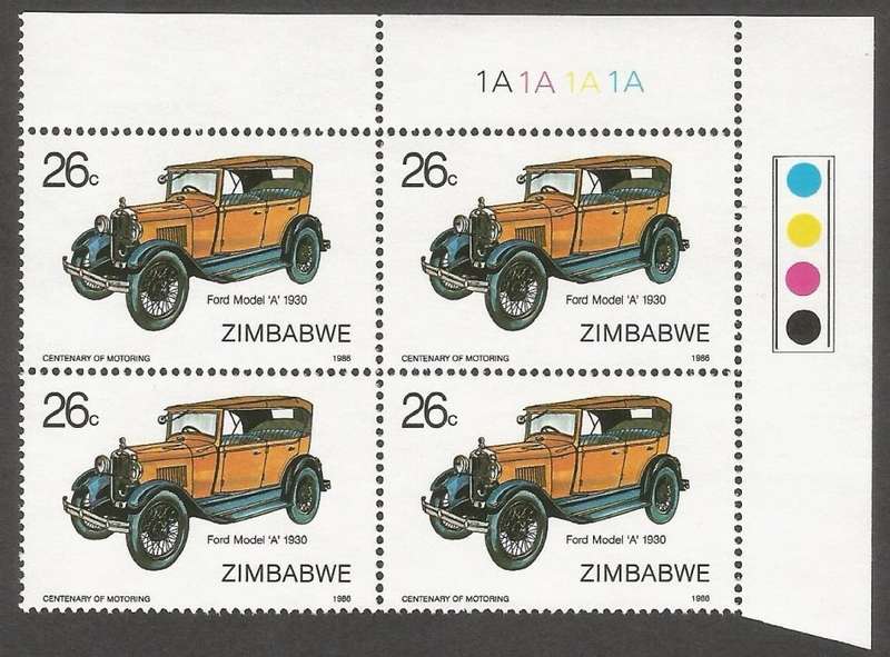 Zimbabwe 1986 The 100th Anniversary of Motoring Control Blocks 1A. CV R640.00