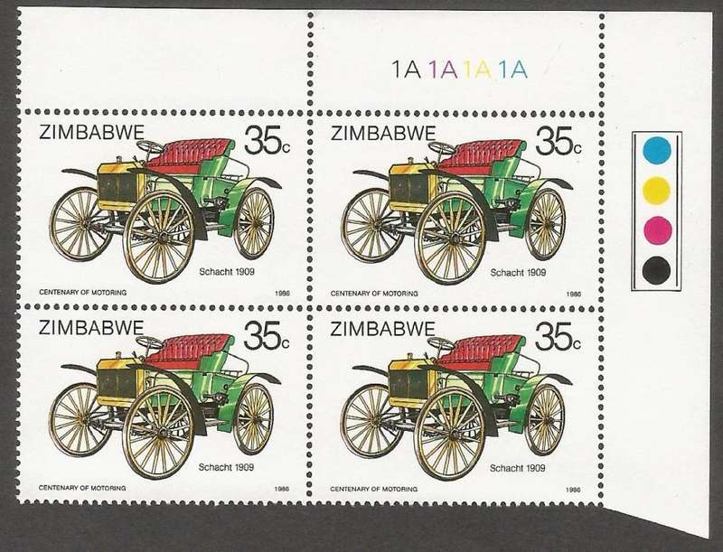 Zimbabwe 1986 The 100th Anniversary of Motoring Control Blocks 1A. CV R640.00