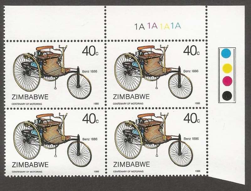 Zimbabwe 1986 The 100th Anniversary of Motoring Control Blocks 1A. CV R640.00