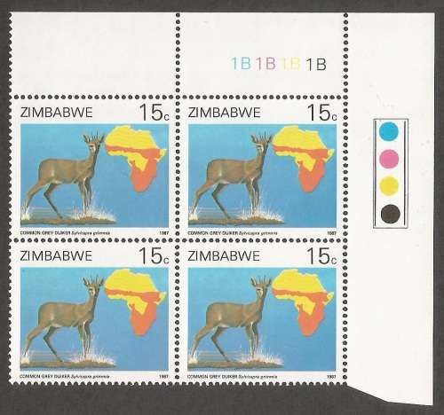 Zimbabwe-1987- Duikers of Africa Survey- Control blocks 1B- MNH- CV R300