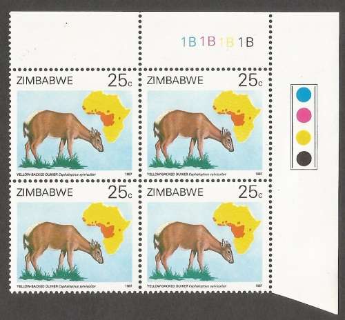 Zimbabwe-1987- Duikers of Africa Survey- Control blocks 1B- MNH- CV R300