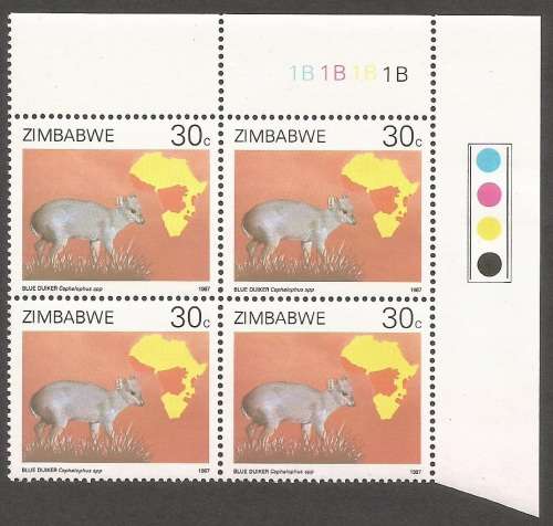 Zimbabwe-1987- Duikers of Africa Survey- Control blocks 1B- MNH- CV R300