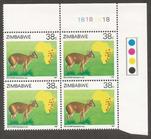 Zimbabwe-1987- Duikers of Africa Survey- Control blocks 1B- MNH- CV R300