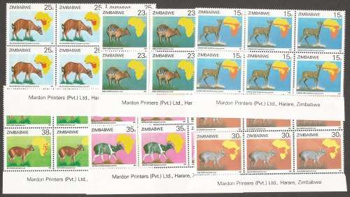 Zimbabwe- 1987- Duikers of Africa Survey- Inscriptional Blocks- MNH