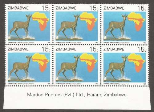 Zimbabwe- 1987- Duikers of Africa Survey- Inscriptional Blocks- MNH