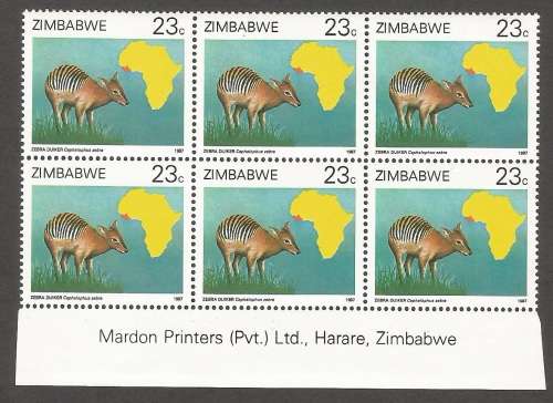 Zimbabwe- 1987- Duikers of Africa Survey- Inscriptional Blocks- MNH
