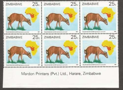 Zimbabwe- 1987- Duikers of Africa Survey- Inscriptional Blocks- MNH