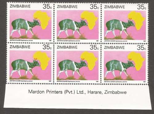 Zimbabwe- 1987- Duikers of Africa Survey- Inscriptional Blocks- MNH