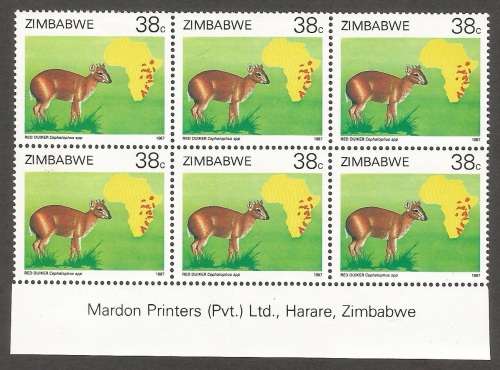 Zimbabwe- 1987- Duikers of Africa Survey- Inscriptional Blocks- MNH
