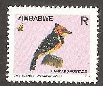 Zimbabwe 2005 - Bird Series- `R` Standard Postage- Crested Barbet- MNH