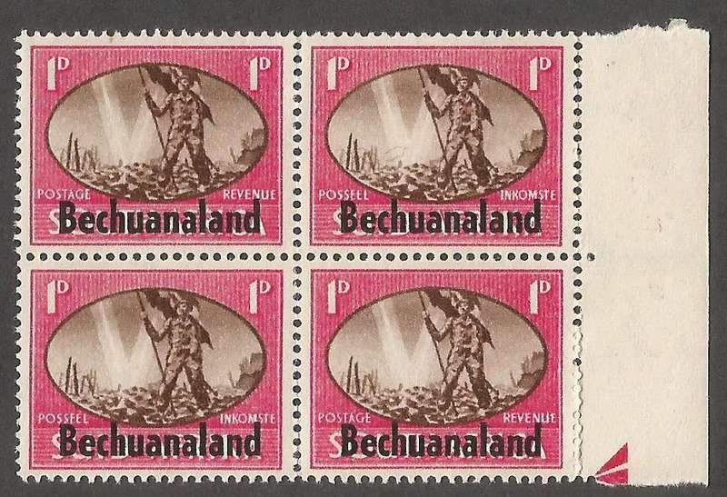Bechuanaland SACC124a  Barbed Wire variety - Block of 4- MNH (Aneline Showing through on back)