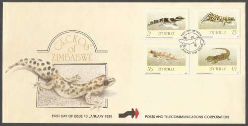 Zimbabwe- Geckos of Zimbabwe- 1989- FDC- Used- Cancel- Post Mark- Postmark