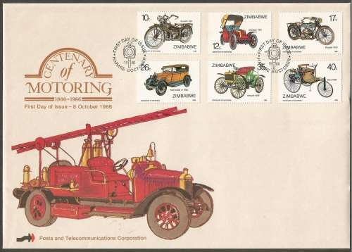 Zimbabwe-1986-FDC + PostCard Set - Unused- Post card-Thematic-Transport- Motor Cars