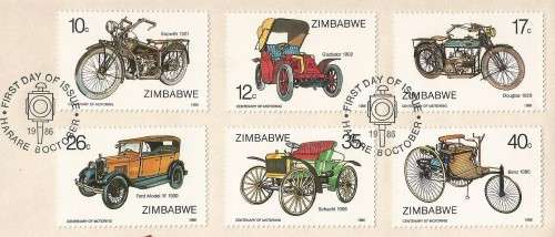 Zimbabwe-1986-FDC + PostCard Set - Unused- Post card-Thematic-Transport- Motor Cars