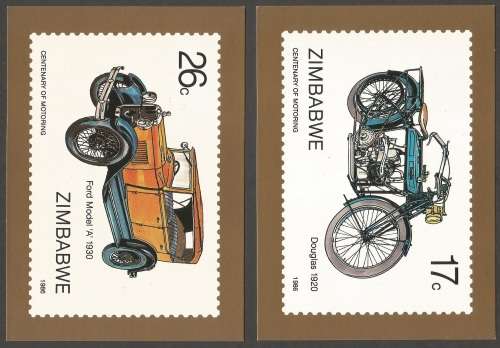 Zimbabwe-1986-FDC + PostCard Set - Unused- Post card-Thematic-Transport- Motor Cars